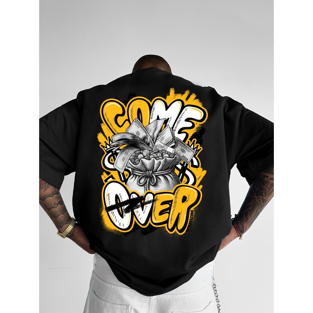 Camiseta estampada premium em puro algodão Camiseta Masculina Come Over Y2K Estampa Divertida Confortável Estilosa Verão