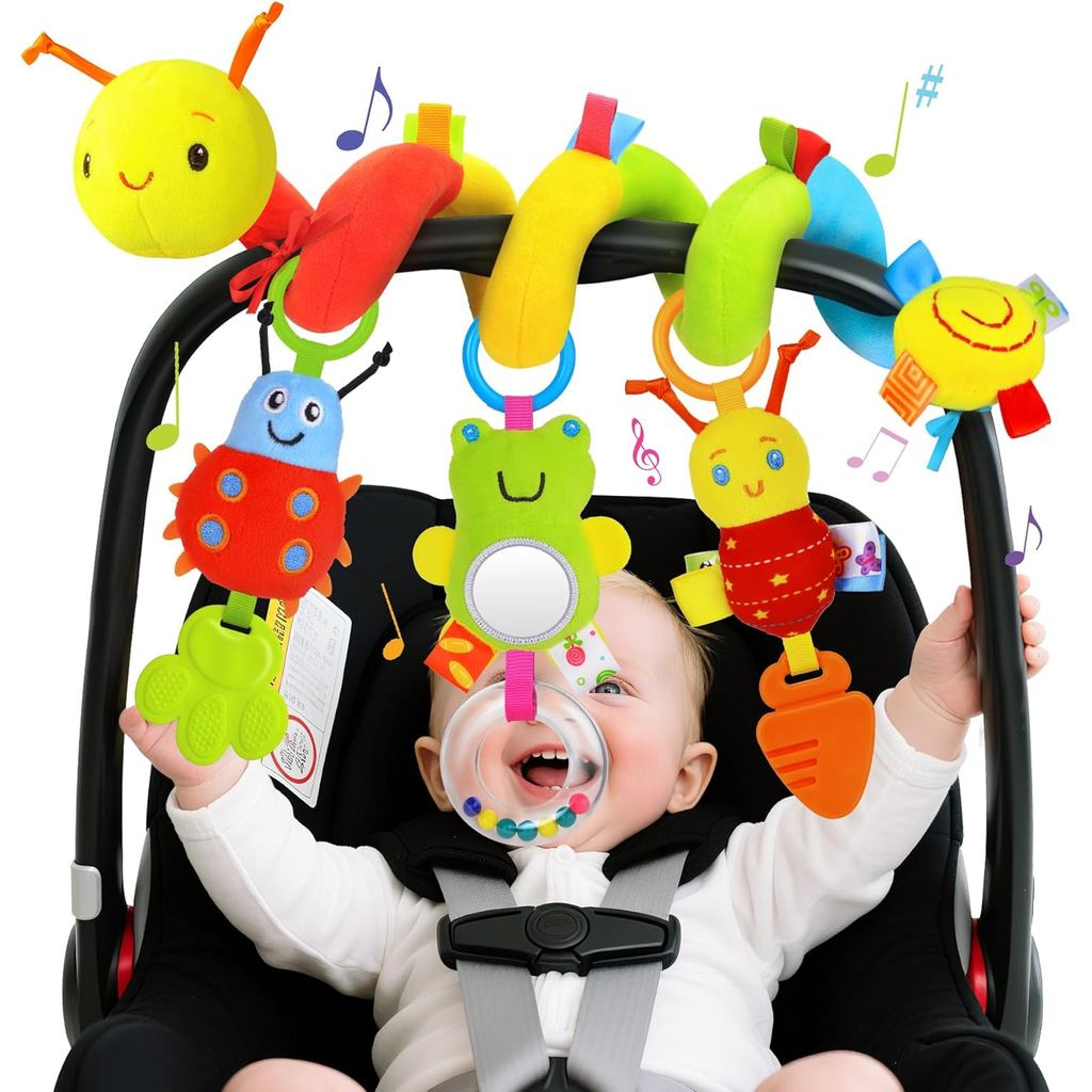 Brinquedo espiral para cadeira de carro de bebê, brinquedo pendurado destacável para cadeira de carro e carrinho de bebê