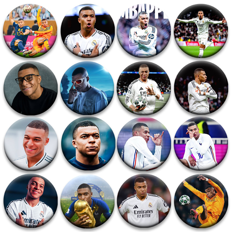 Futebol Starmbape crachá saco de dor decoração barra folha de flandres redondo crachá chave saco de escola pingente broc