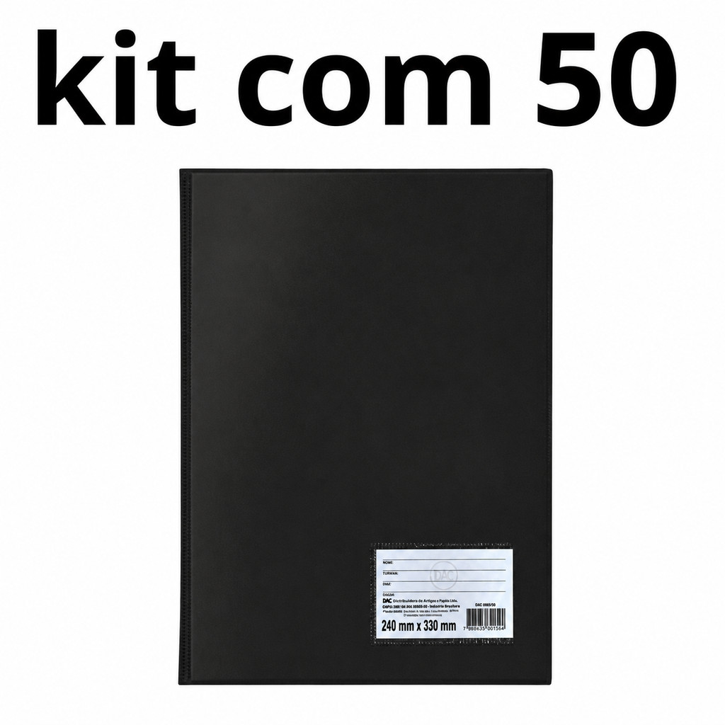 Kit com 50 Pasta Catalogo 100 envelopes, preta ACP