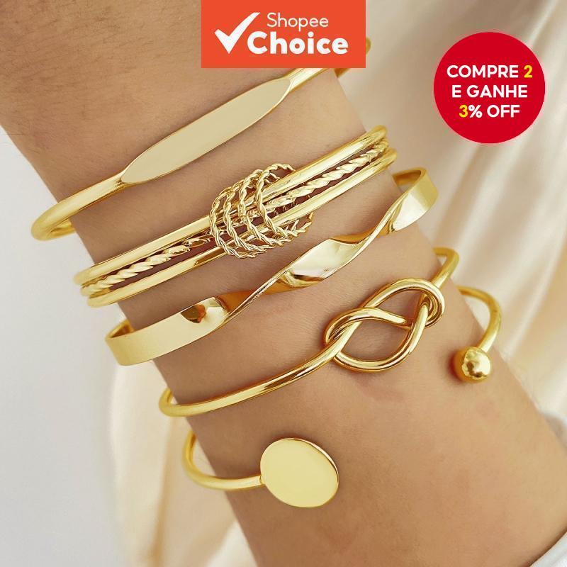 Conjunto De Pulseira De Torção Geométrica 5 Peças Para Mulheres Minimalista Empilhável Presente De Joias Da Sorte