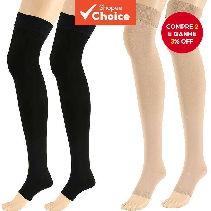 Meias De Compressão Unissex De Dedo Aberto – Esportivas De Nylon Na Altura Do Joelho Para Alívio Da Dor Muscular E Circu