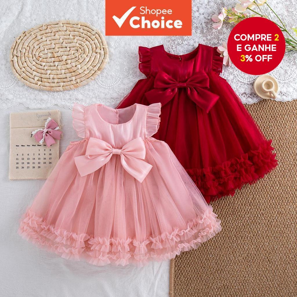 Vestido de menina bebê, novo verão, laço fofo, cor sólida, estilo princesa, vestido de chiffon para festa, roupas