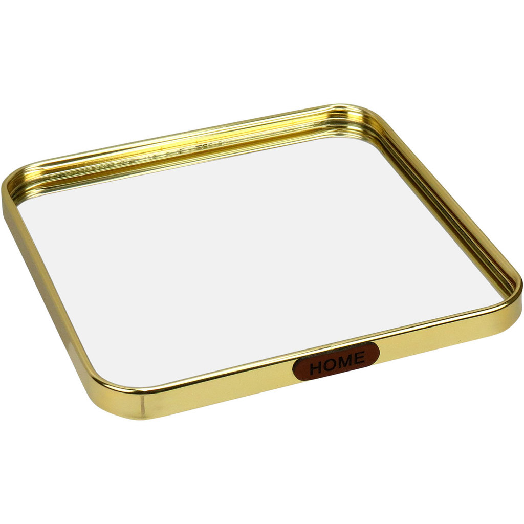 BANDEJA QUADRADA HOME&CO COM ESPELHO METAL 1x20x20cm DOURADO PARA SERVIR LAVABO