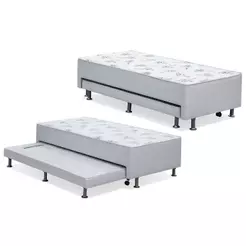 Cama Box c/Auxiliar Conjugado Solteiro: Colchão Ortopédico Courano Bianco (88x188) Ortobom