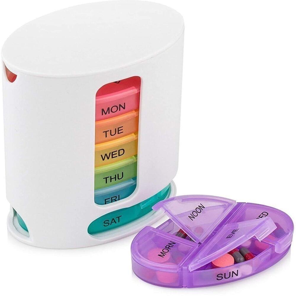 PORTA REMEDIOS SEMANAL TORRE COMPRIMIDOS 4 DIVISORIAS DIA PILL PRO CAPSULAS DIA SUPLEMENTOS ORGANIZADOR PORTATIL ESTOJO