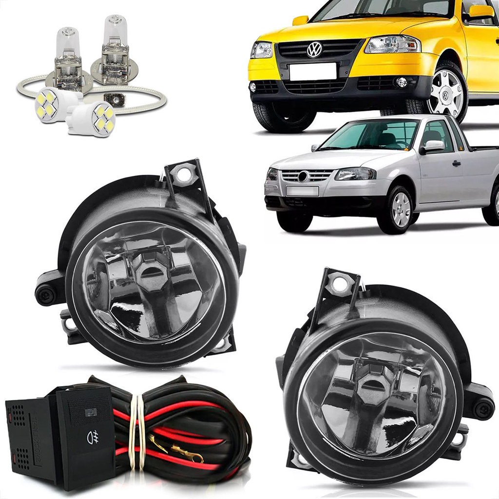 Kit Farol De Milha Neblina Auxiliar Gol Saveiro Parati G4 2006 2007 2008 2009 2010 2011 2012 2013 2014 Botão Original