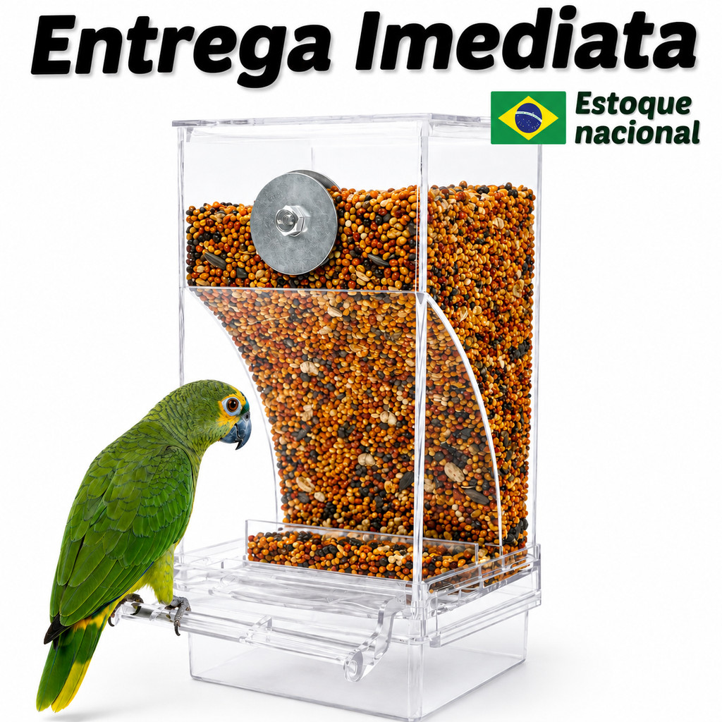 Comedouro Automático para Pássaros Acrílico Anti-Sujeira Sem