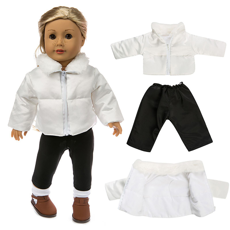 18 " Conjunto De Roupas De Boneca De Menina Americana , Jaqueta Branca E Calças Pretas , Roupa Casinha De Brincar , Pelú