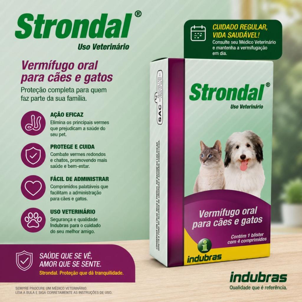 Strondal Vermífugo Indubras Para Cães e Gatos 4 Comprimidos · foto 2