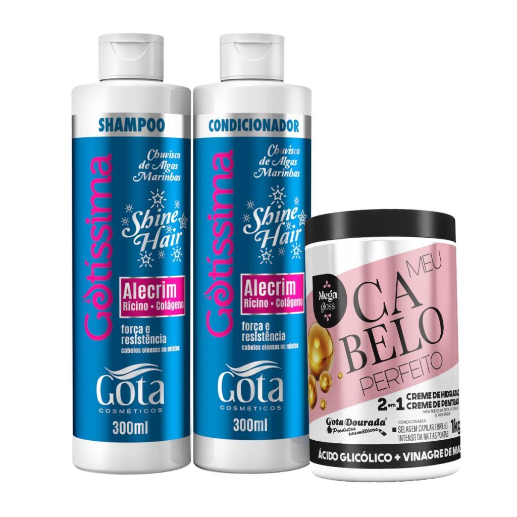 Kit Gota Dourada Chuvisco de Algas Marinhas Shampoo + Condicionador 300ml + Creme Ácido Glicólico 1Kg