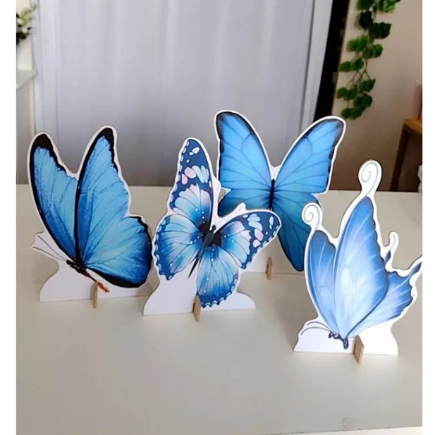 Borboleta azul display de mesa em mdf