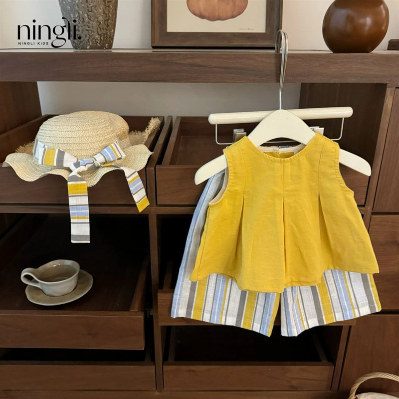 [Chapéu grátis!]Estoque pronto [versão coreana roupas infantis] roupas infantis estilo férias para bebês meninas camisa