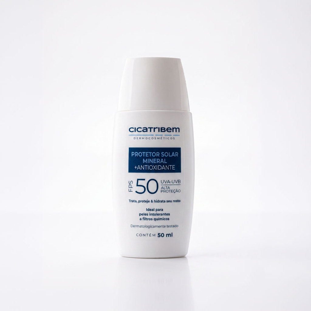 Protetor Solar Mineral FPS 50 Cicatribem 50ml Facial e Corporal Filtro Físico Pele Sensível