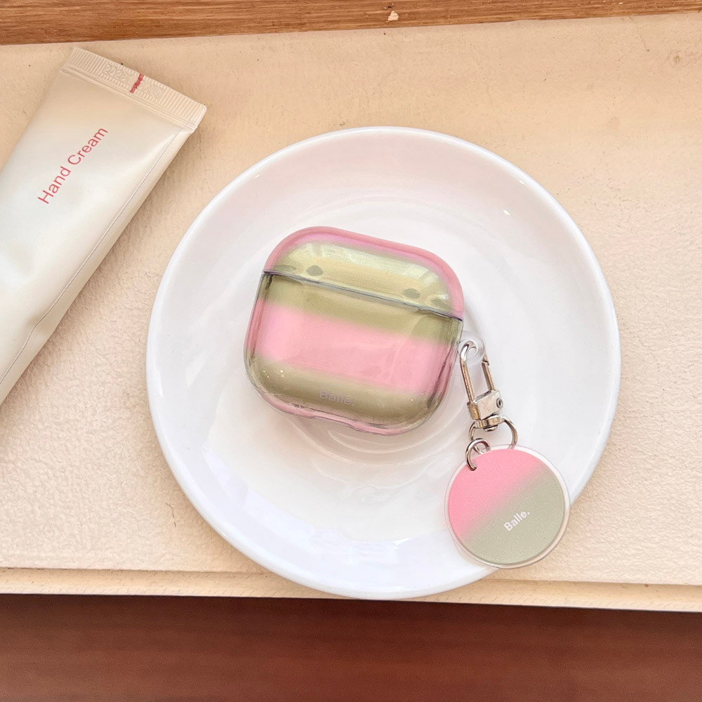 Capa De Fone De Ouvido Para Apple AirPods 4 3 2 Pro 2 Pro3 Silicone Gradiente Matcha Verde Cevada Rosa Pingente Protetor