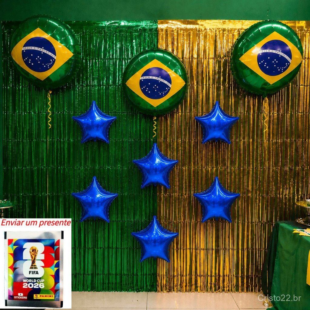 Conjunto de Decoração para a Copa do Mundo do Brasil Azul, Verde, Amarelo Seleção Brasileira + 3 Balões de Bandeira e 6