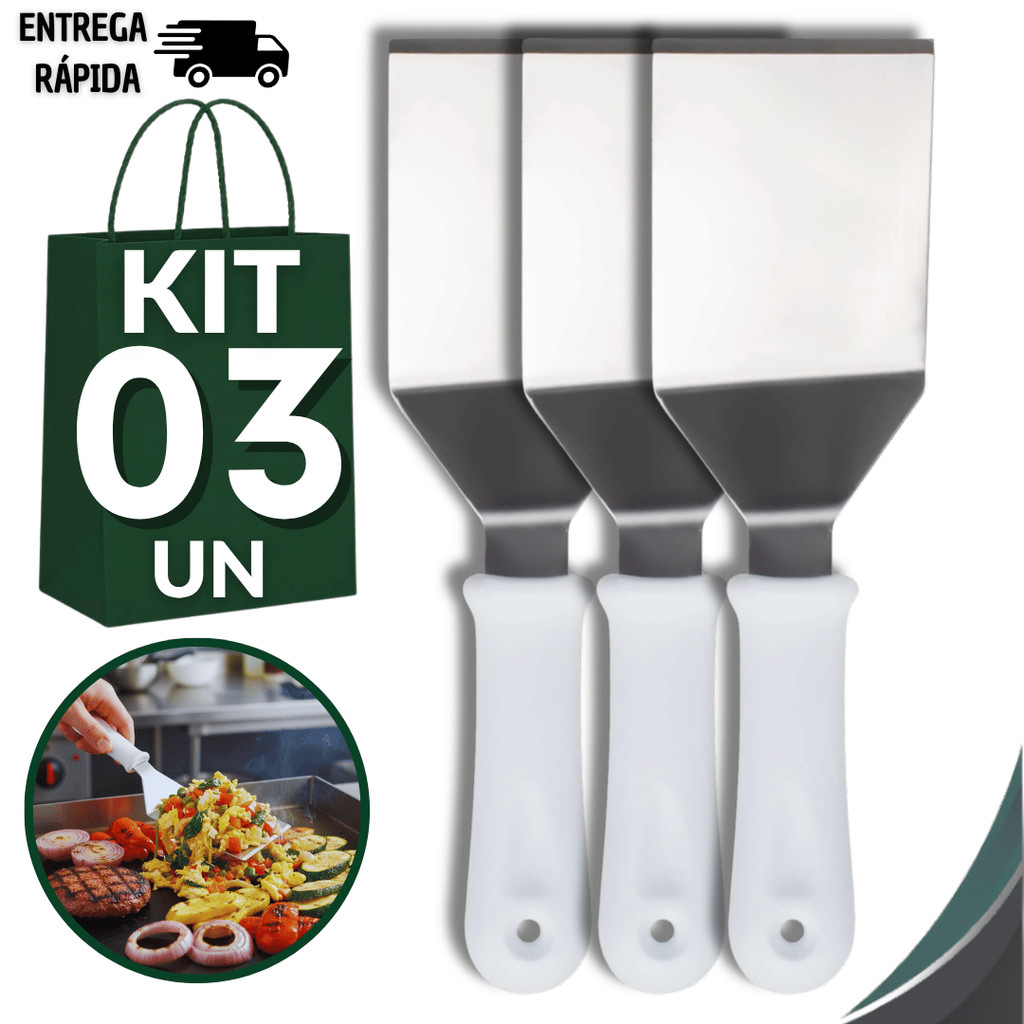 Combo Espátula Curva Chapeiro 3" Hamburgueria Lanche Cozinha Lanchonete Praticidades Utilidades
