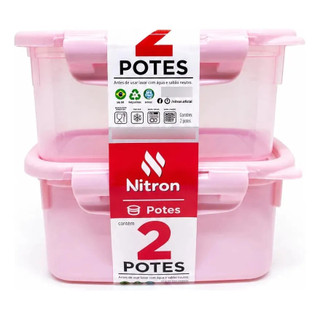 Potes Retangulares Herméticos 460ml Kit Com 2 Unidades Tampa e Travas Resistentes