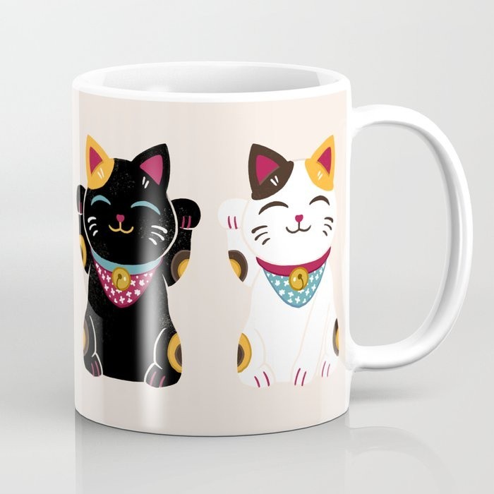 Caneca Cerâmica Maneki Neko l Gato Suerte Decoração Simplista e Criativa para Presente Porcelana 325ml | Presente Cri...