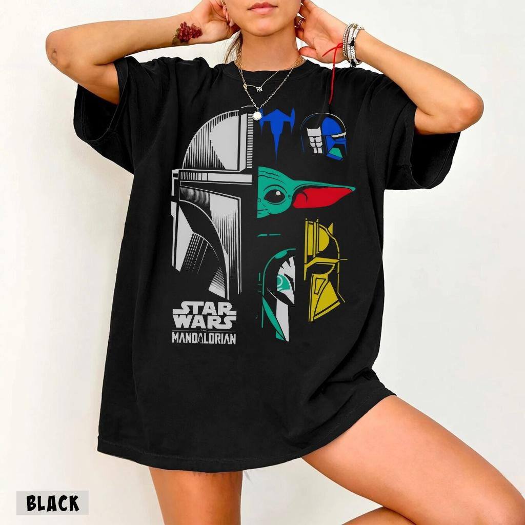 Camiseta Masculina Feminina Estampa Mandalorian Helmet Collage Star Wars T-shirt Unissex Streetwear Envio Imediato