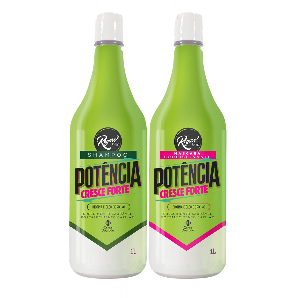 KIT REGARV SHAMPOO 1L E 1L MÁSCARA CONDICIONANTE POTÊNCIA COM BIOTINA E ÓLEO DE RICINO