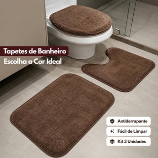 Jogo de Tapete para Banheiro 3 Peças Algodão Soft Pelúcia Antiderrapante Premium