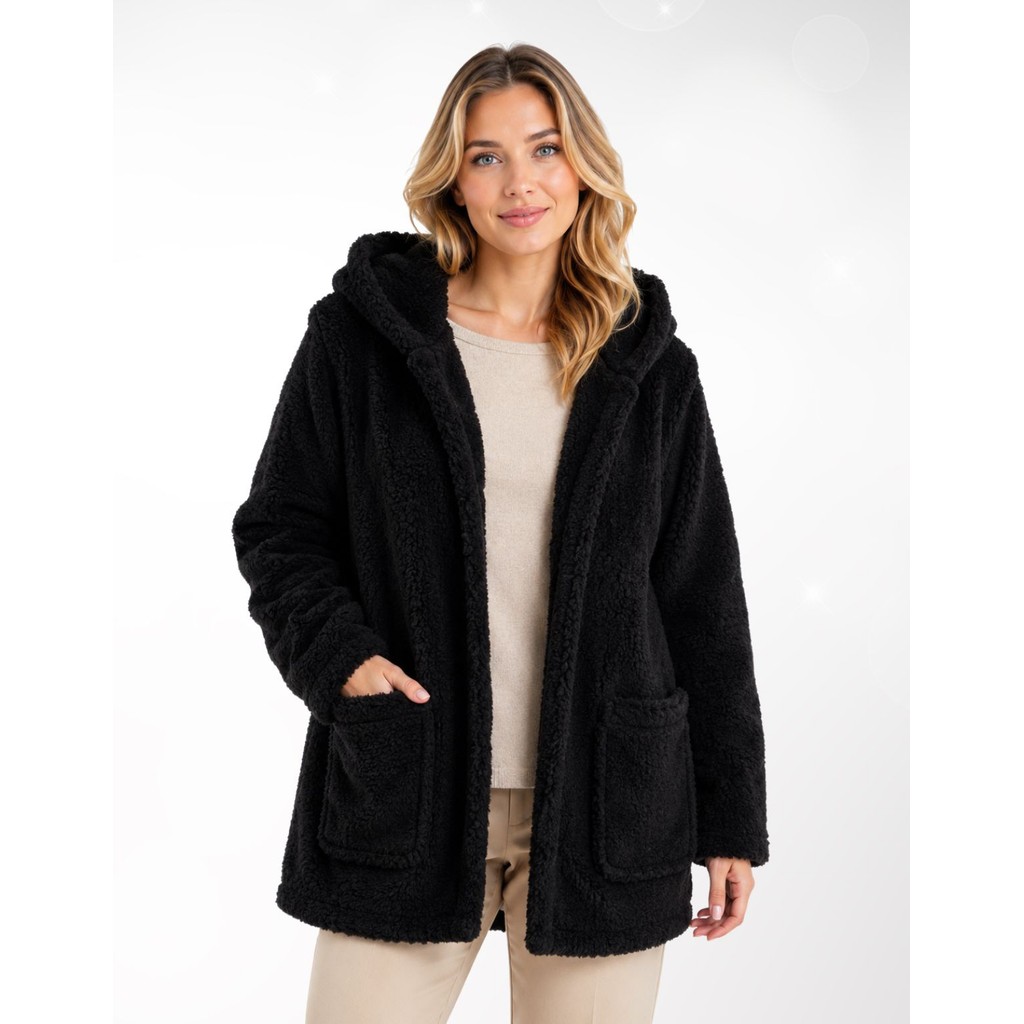 Casaco Teddy Feminino Cardigan Sherpa Elegante Ultra Quentinho Para Dias Frios Premium