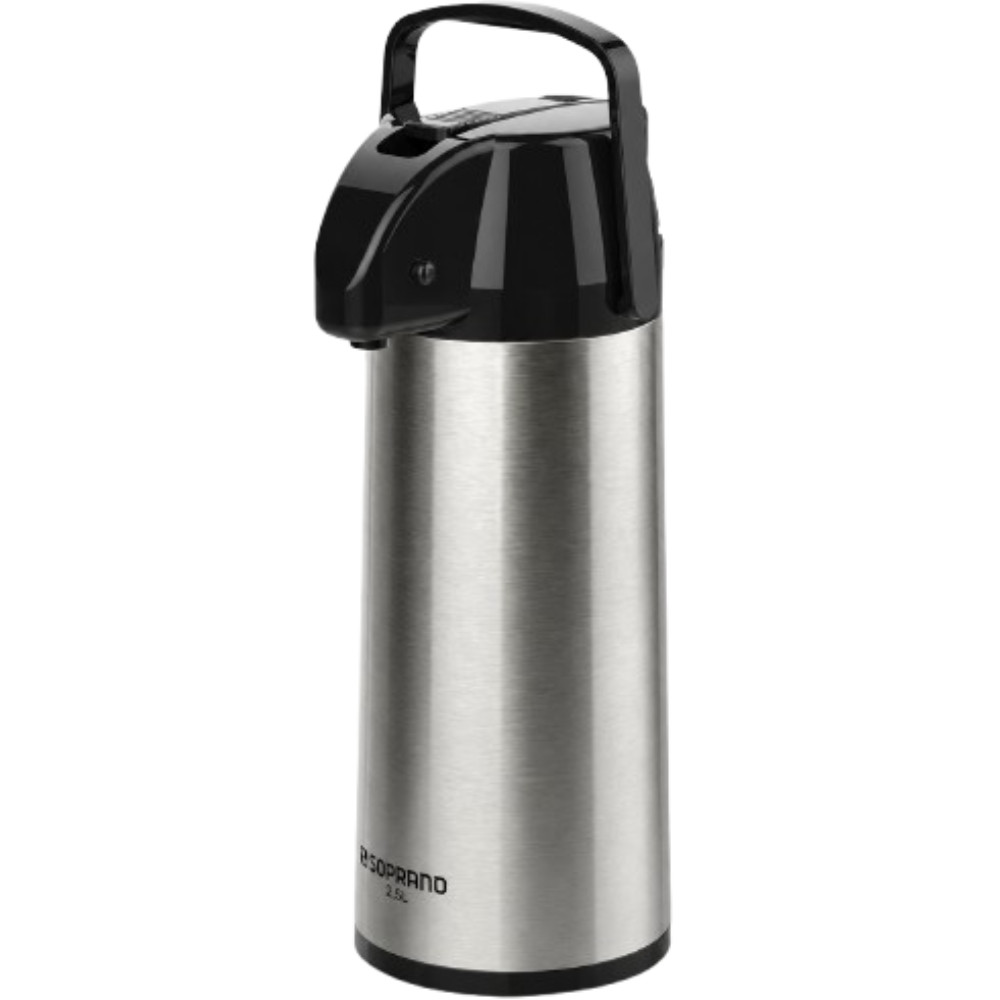 Garrafa Térmica 2,5L Soprano Exclusiva Inox Ampola Vidro Base Giratória Para Café Chá e Leite