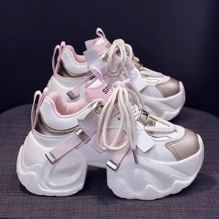 Versão coreana de sola grossa novo estilo papai sapatos femininos 2025 primavera novo estilo estudante esportes tênis de