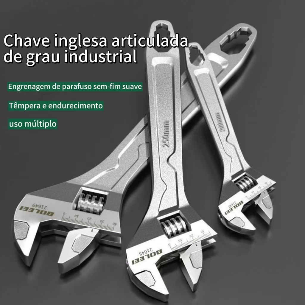 Chave Inglesa Ajustável em Aço Carbono Forjado – 8" 10" 12" (Grande Abertura até 36mm) – Chave de Boca Ajustável