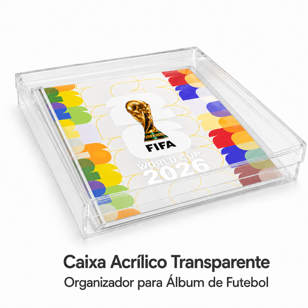 Caixa  Álbum Copa do Mundo 2026 Acrílico Transparente Organizadora Tampa Futebol 29.5x26x2.5cm
