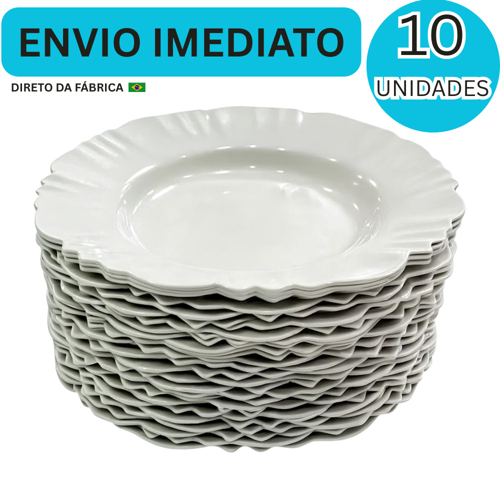 Kit Prato Fundo com Borda Branco Refeição Churrasco Festa Pratos Plastico