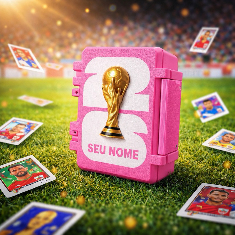 Caixa Porta Figurinhas Copa do Mundo 2026 Personalizado com Seu Nome Varias Cores