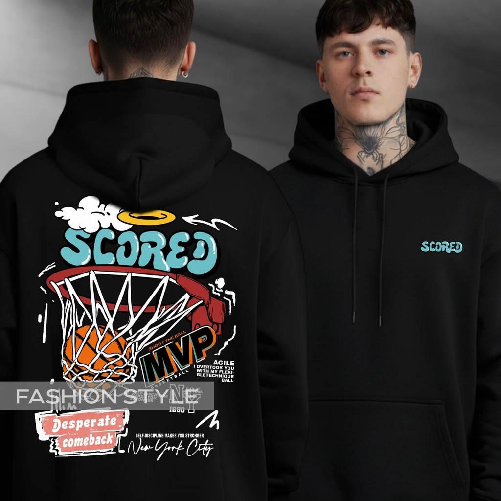 Moletom Basquete Scored MVP Bola Streetwear Esportivo Agasalho Flanelado Cesta Blusa De Frio Algodão Agasalho Capuz