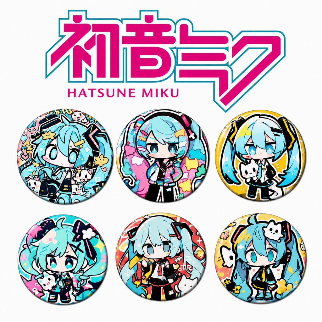 Kit Botton Hatsune Miku 58mm Anime Chibi Kawaii Broche para Mochila e Bolsa