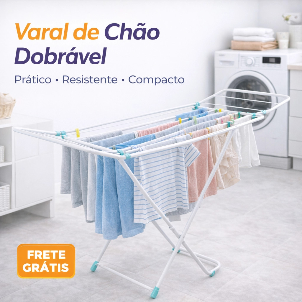 Varal P/ Roupas De Chão Reforçado Com Abas Dobrável Retrátil Resistente Portátil Leve Alta Durabilidade