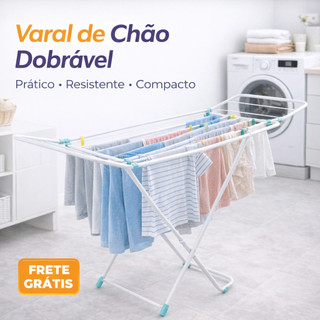 Varal P/ Roupas De Chão Reforçado Com Abas Dobrável Retrátil Resistente Portátil Leve Alta Durabilidade