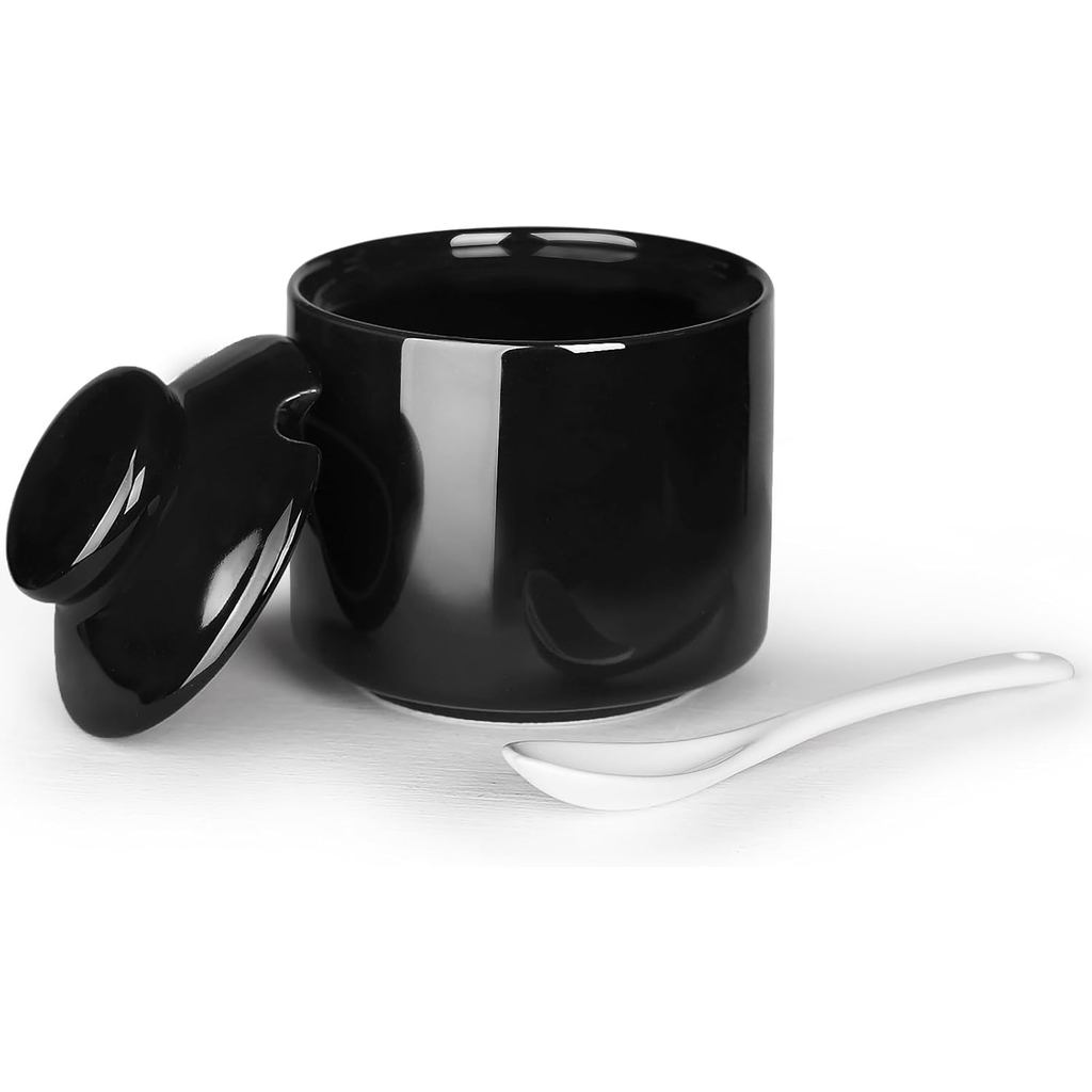 HAOTOP Pote de Açúcar de 8 oz com Tampa e Colher, Pote de Açúcar de Cerâmica, Dispensador de Açúcar, Recipiente para Açú