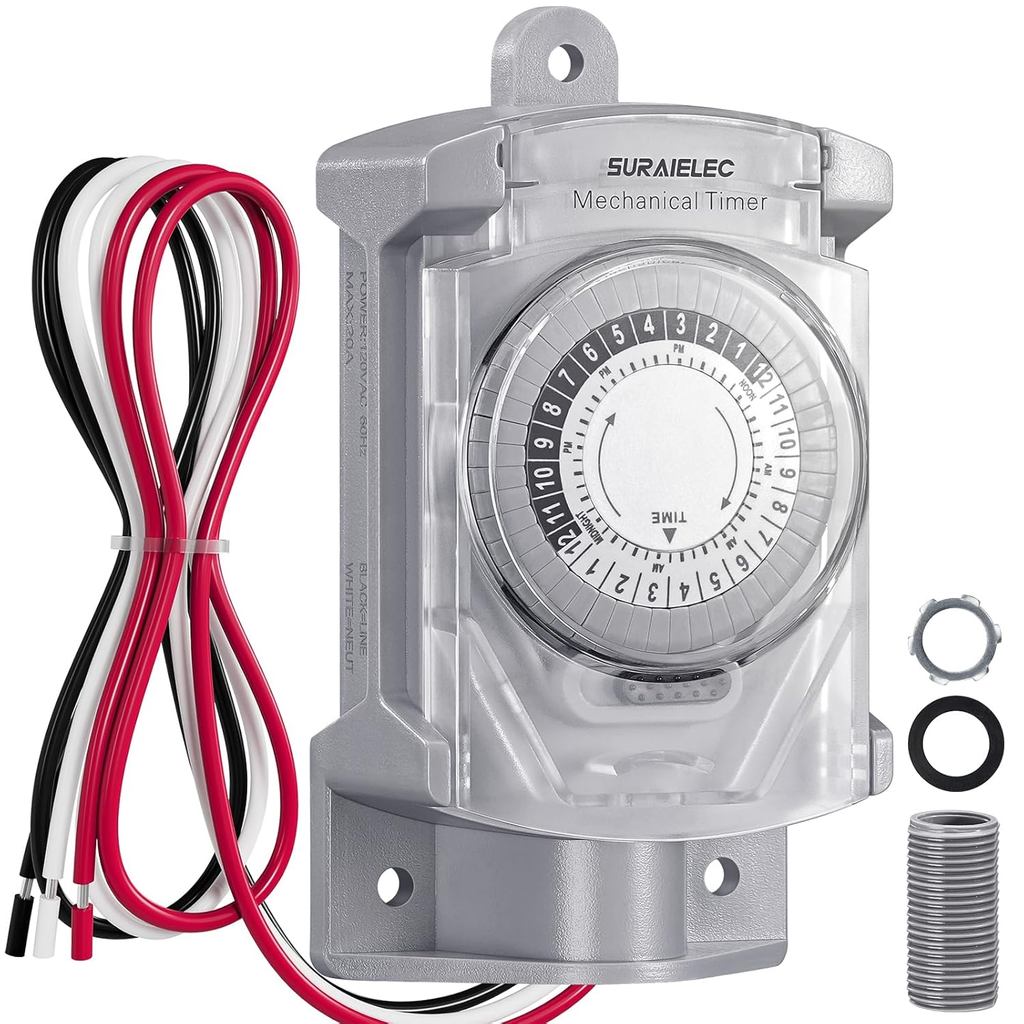 SURAIELEC Interruptor Temporizador Mecânico de 20 AMP para 24 Horas, para Caixas Elétricas Externas, Controle de Energia