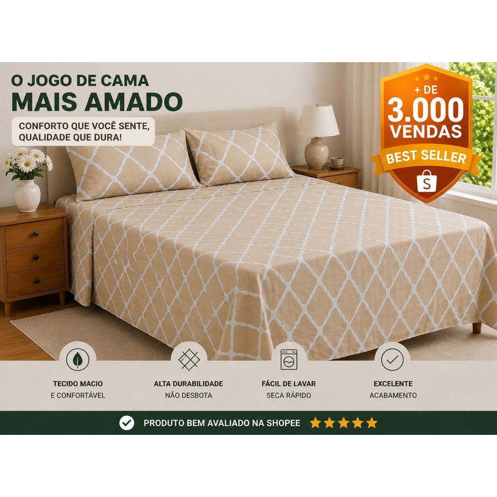 kit Lençol 3Pçs Percal 450 Fios Casal Queen Linha Luxo Premium
