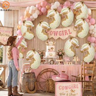 10 Pçs Arco Impressão Cabeça De Cavalo Balão Folha Cowgirl Para Tema Ocidental Primeiro Rodeo Chá De Bebê Festa De Anive