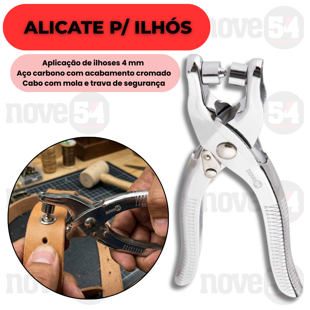 Alicate Aplicador De Ilhós Metálico 4mm Para Cintos Bolsas Artesanato Aço Carbono Cromado NOVE54