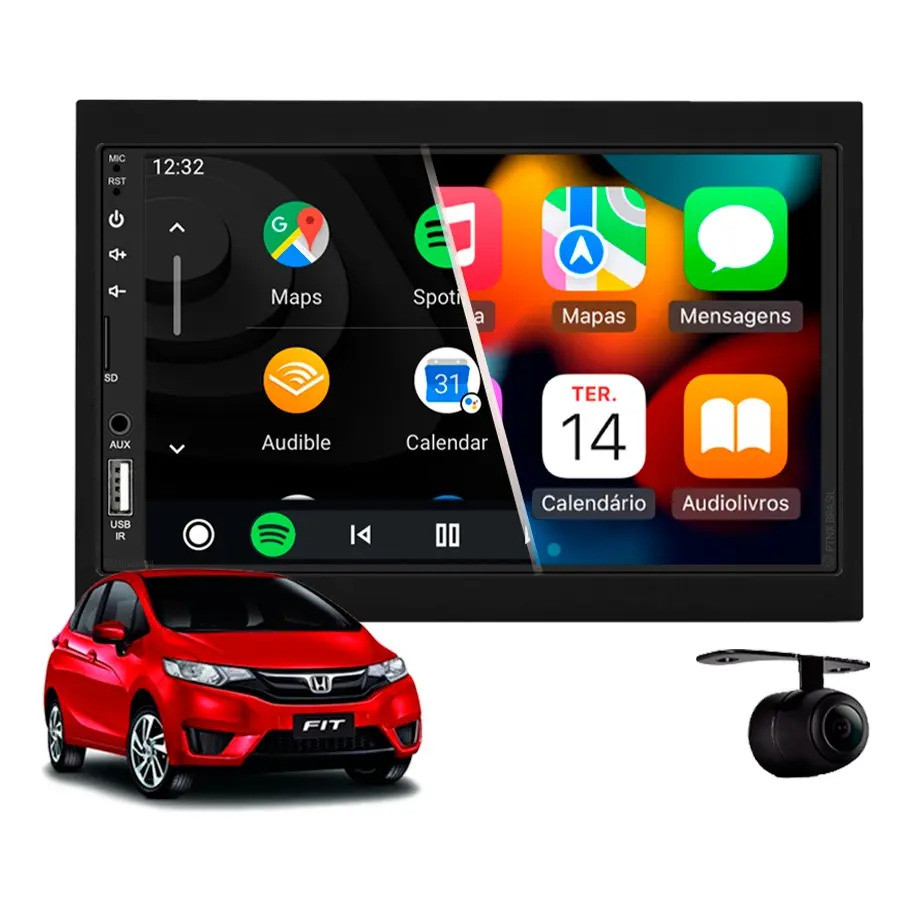Central Multimídia Carplay Honda Fit 2 Din 2015 À 2018