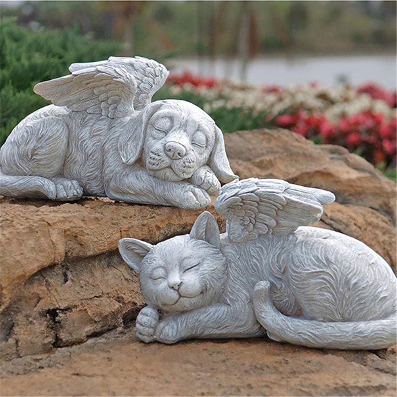 Resina Anjo Cão Gato Estátua Decoração Do Jardim Filhote De Cachorro Lápide Escultura Ornamentos Presentes Para Quintal