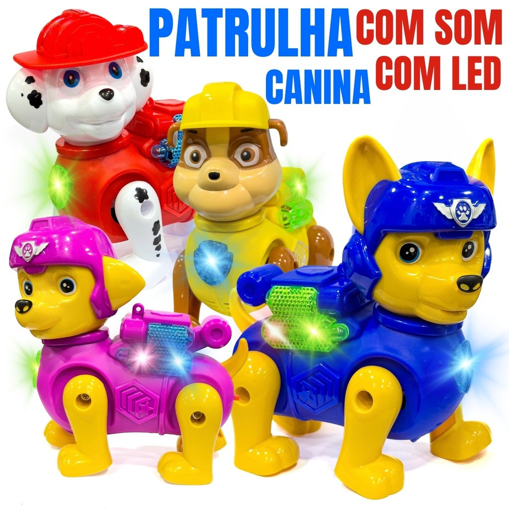 Brinquedo Interativo Patrulha Canina 14cm – Som, LED e Movimento Autônomo