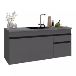 Balcão de Cozinha Suspenso MP2416 Milano 3 Portas 1 Gaveta 150cm Cinza Grafite Multimóveis