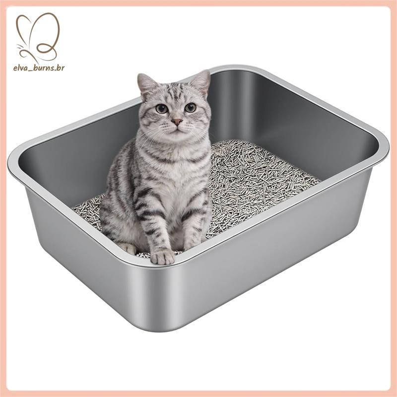 [elva_burns.br] Ideal Para Casas Multi-Gatos Em Aço Inoxidável Caixa De Areia , Alta Face , Antiaderente , Fácil De Limp