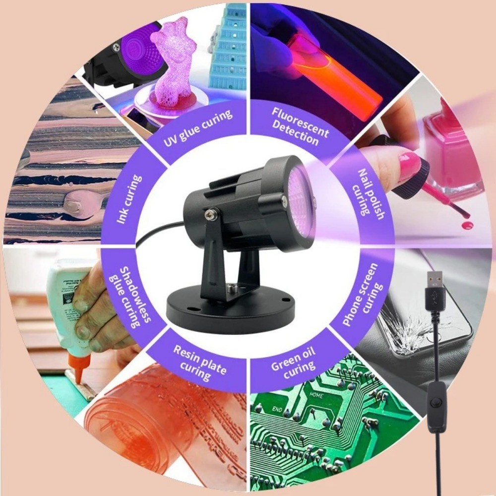 USB 7W Roxo Luz Preta SLA/DLP/LCD Impressão 3D UV Fotossensível Resina Cura Lâmpada 405nm Pintura Corporal Fluorescente