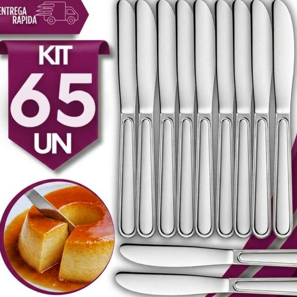 Kit de Faca Sobremesa Aço Inox 17,5Cm Doce Bolos Doceria Cozinha Buffet Restaurante Talheres Utensílios