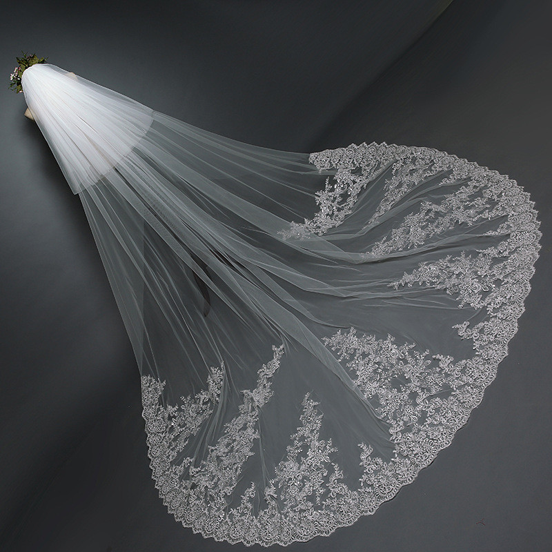 2026 novo estilo estilo coreano noiva estilo longo 3m renda viagem fotografia véu fada beleza casamento longo Trailing c